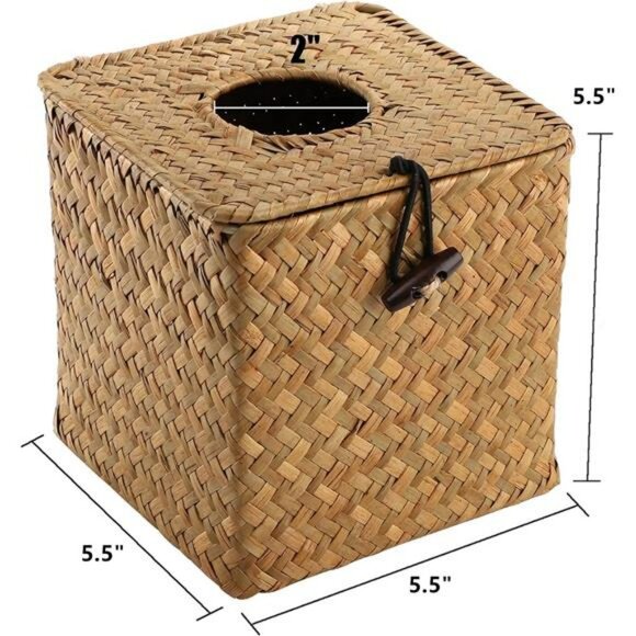 Seagrass tissue box cover set of 2 woven rattan tissue holder bathroom bedroom - Picture 3 of 7